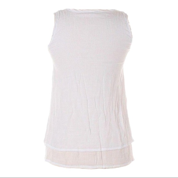 Boho White Sleeveless Blouse S Silk Cotton Embroidered Floral Circles Layered - Picture 3 of 8